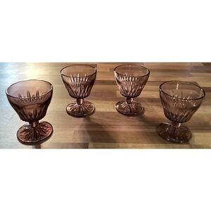 Hazel Atlas Amethyst Moroccan Glasses Goblets Wine Juice 4.25" Set of 4 Vintage